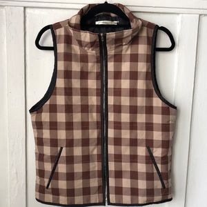 NWOT Andree by Unit Brown and Tan Plaid Vest